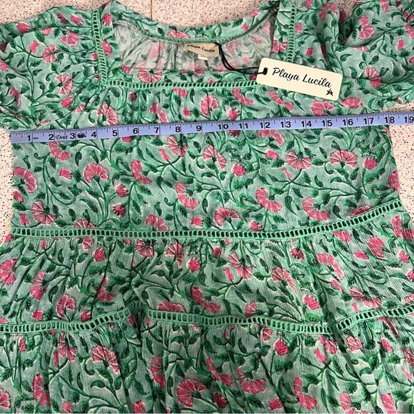NWT Playa Lucila Floral Tiered Mini Dress Green Flowy Beach Boho Women’s Size S - Picture 7 of 8